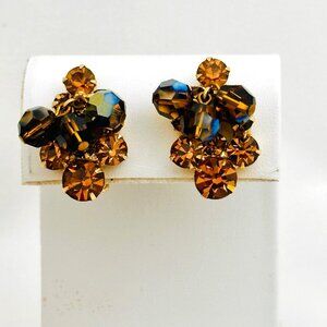 Classic Juliana Clip Earrings in Shades of Topaz/Amber